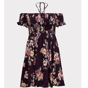 Burgundy Floral Off-Shoulder Dress